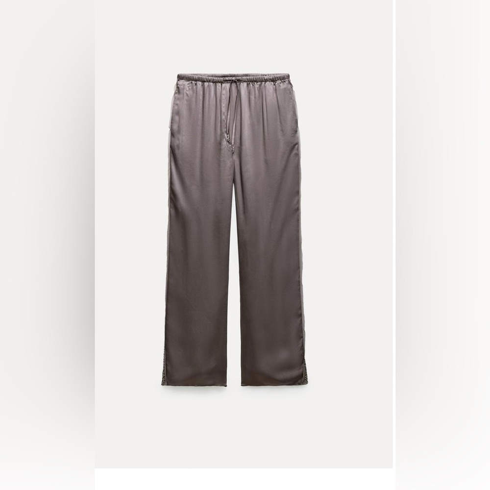New! PANTS (Large) EMBROIDERED SATIN EFFECT PANTS ZW COLLECTION